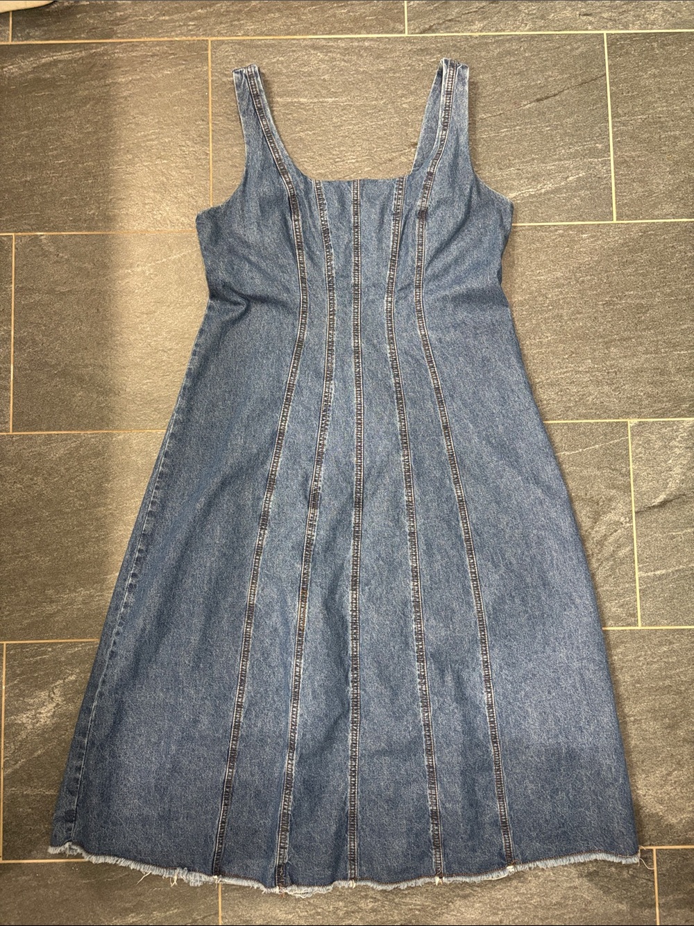 Joie Dark Blue Square Neck Denim Midi Dress